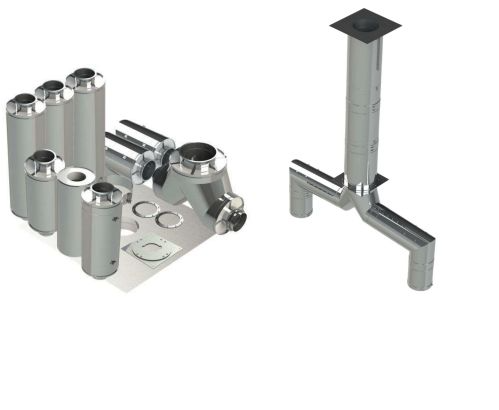 18"- Double Wall Kit, Zero Clearance, Two 12" Connections, Grease Duct, 10' Straight, Including No Weld Hood and Fan Connections DWNAKS-ZC-KIT13 Double Wall Kit - Straight w Pant Leg