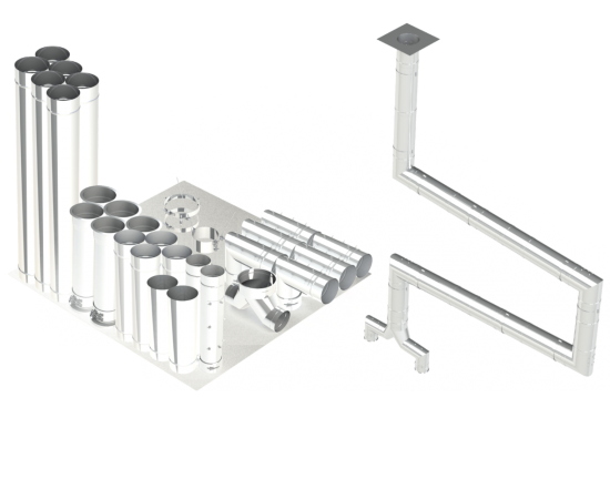 18"- Single Wall Kit, Two 12" Connections, Grease Duct, Four 90's, 50' Straight, Including No Weld Hood and Fan Connections SWNAKS-KIT15 SHOP HOODS, DUCTWORK, Single Wall Grease Duct Kits, Single Wall Kit - Straight w/ Pant Leg and 4 - 90's