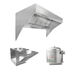 HoodMart Low Ceiling Sloped Front Wall Canopy Hood Package w/Makeup Air 13’ x 48”