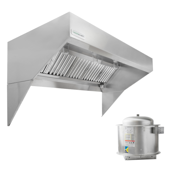 HoodMart Low Ceiling Sloped Front Exhaust Hood System - 17' x 48" EXH0017LB SHOP HOODS, COMMERCIAL HOOD PACKAGES, Exhaust Hood Packages, Low Ceiling Sloped Front Exhaust Hood Packages