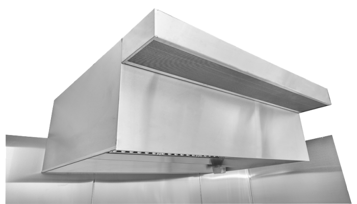 13' X 48" HOODMART GRC RESTAURANT HOOD SYSTEMS w/ PSP Tempered Make Up AIr EXH013PSP-GRC-TEMP SHOP HOODS, COMMERCIAL HOOD PACKAGES, PSP Hoods, Makeup-Air Hood Packages, TEMPERED AIR, Perforated Supply Plenum (PSP)