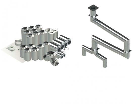 18"- Double Wall Kit, Reduced Clearance, Two 12" Connections, Grease Duct, Four 90's, 50' Straight, Including No Weld Hood and Fan Connections DWNAKS-RC-KIT15 SHOP HOODS, DUCTWORK, Double Wall Reduced Clearance Grease Duct Kits, Double Wall Kit - Straight W Pant Leg and 4 – 90'S