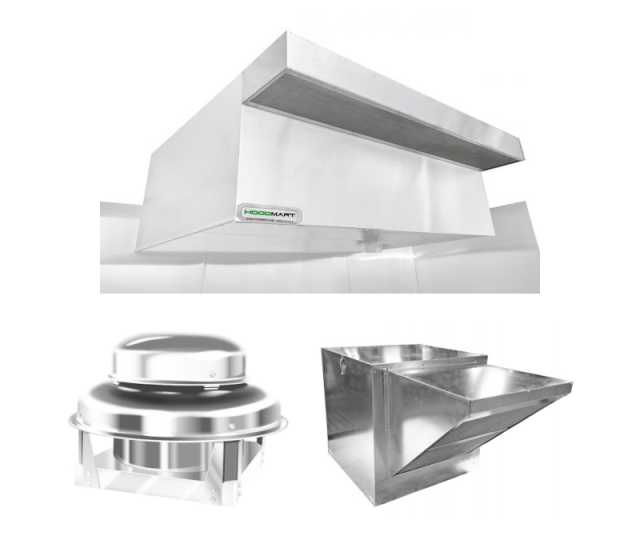 HOODMART TYPE 2 Heat and Fume Hood SYSTEM W/ PSP MAKE-UP AIR 9' x 48" EXSS009BTYPE2-PSP-PKG SHOP HOODS, COMMERCIAL HOOD PACKAGES, Type 2 & Condensate Hoods, Heat Removal, Heat Removal Hood System W/ PSP Make-Up Air