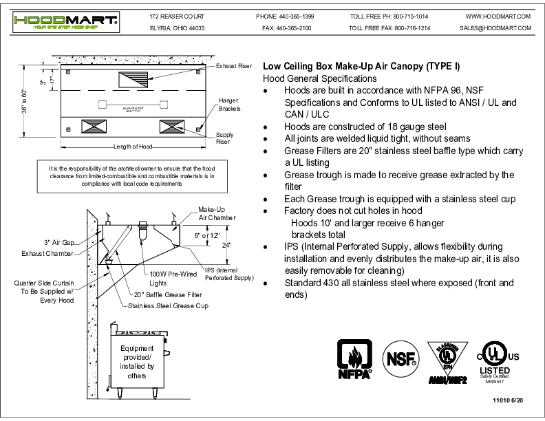 11010EN-Low Ceiling Box Make-Up Air Canopy