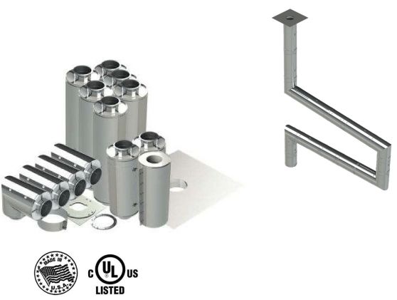 10" - Kit de Doble Pared, Espacio Cero, Ducto de Grasa, Cuatro Codos de 90°, 50' Recto, Incluyendo Conexiones de Campana y Ventilador Sin Soldadura DWNAKS-ZC-KIT03 Double Wall Kit - Straight w 4 - 90's