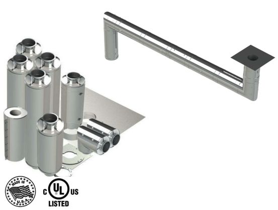 16" - Kit de Doble Pared, Espacio Cero, Ducto de Grasa, Dos Codos de 90°, 30' Recto, Incluyendo Conexiones de Campana y Ventilador Sin Soldadura DWNAKS-ZC-KIT11 Double Wall Kit - Straight w 2 - 90's