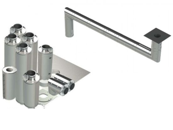 12" - Kit de Doble Pared, Espacio Cero, Ducto de Grasa, Dos Codos de 90°, 30' Recto, Incluyendo Conexiones de Campana y Ventilador Sin Soldadura DWNAKS-ZC-KIT05 Double Wall Kit - Straight w 2 - 90's