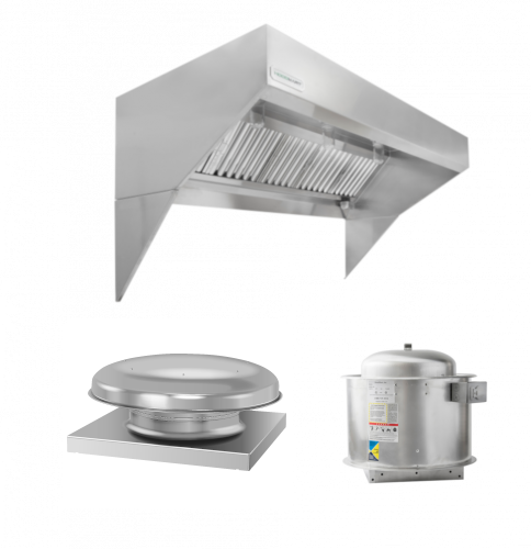 Hoodmart Paquete de Campana de Dosel de Pared de Frente Inclinado para Techo Bajo con Aire de Reposición Eco 12’ X 48” 2012L-DB COMPRAR, CAMPANAS COMERCIALES, Paquetes de campanas de aire de suminstro, Low Ceiling Sloped Front Short Cycle IPS