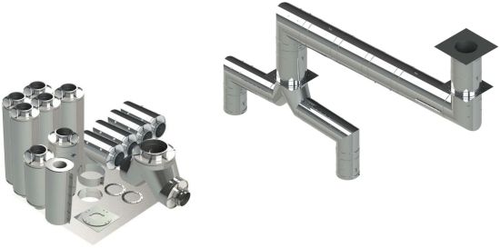 18"- Kit de Doble Pared, Espacio Cero, Dos 12" Conexiones, Ducto de Grasa, Dos Codos de 90°, 30' Recto, Incluyendo Conexiones de Campana y Ventilador Sin Soldadura DWNAKS-ZC-KIT14 Double Wall Kit - Straight w Pant Leg and 2 - 90's