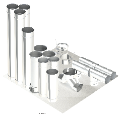 22"- Kit de Pared Simple, Dos 16" Conexiones, Ducto de Grasa, Dos Codos de 90°, 30' Recto, Incluyendo Conexiones de Campana y Ventilador Sin Soldadura